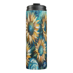 Radiant Sunflowers with Tranquil Blue Surround Thermal Tumbler