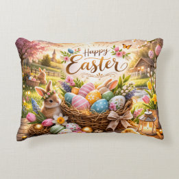 Radiant Sunrise Happy Easter Decorative Cushion