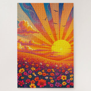 Radiant Sunset Over Whimsical Landscape  Jigsaw Puzzle