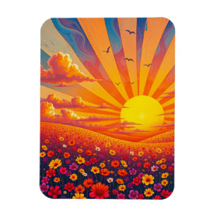 Radiant Sunset Over Whimsical Landscape Magnet