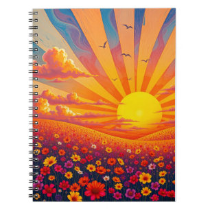 Radiant Sunset Over Whimsical Landscape Notebook