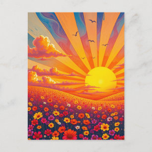 Radiant Sunset Over Whimsical Landscape  Postcard