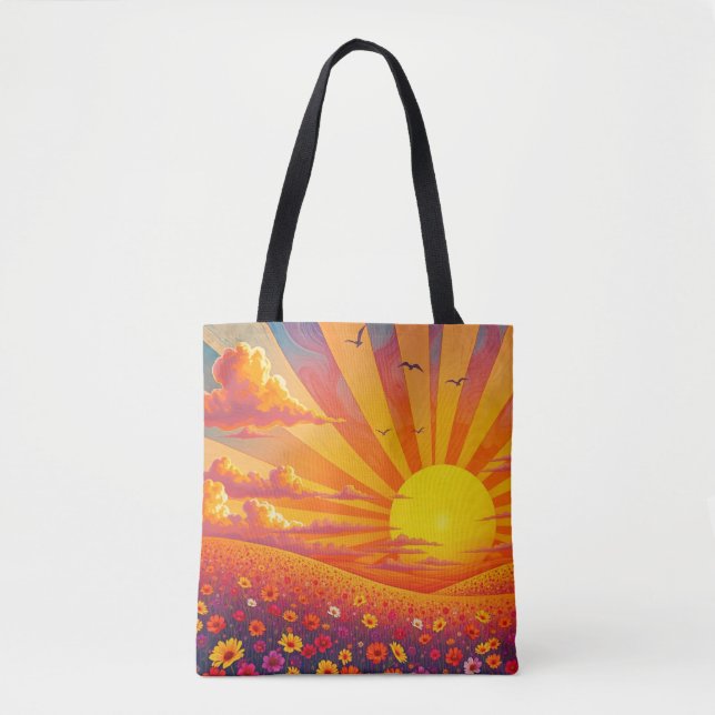 Radiant Sunset Over Whimsical Landscape  Tote Bag (Front)