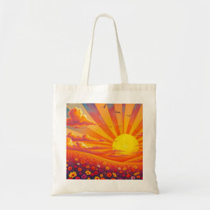 Radiant Sunset Over Whimsical Landscape Tote Bag