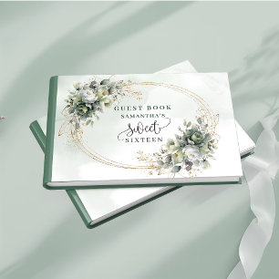 Radiant Sweet 16 eucalyptus greenery gold botanica Guest Book