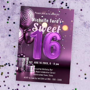 Radiant Sweet 16 Sparkle with Purple Elegance Invitation