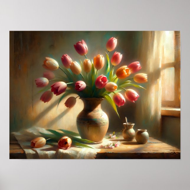 Radiant Tulips Arrange in a Vase Poster (Front)