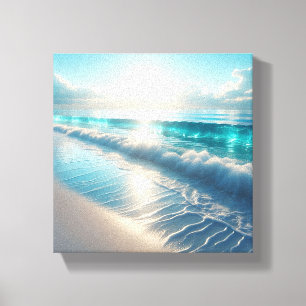 Radiant Turquoise Ocean Waves with Sparkling Sun Canvas Print