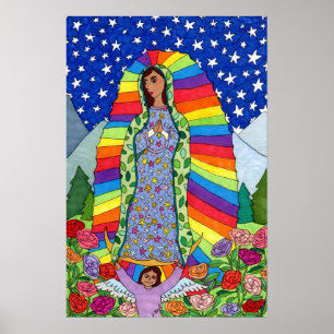 Radiant Virgin of Guadalupe Mexican Folk Art Poster
