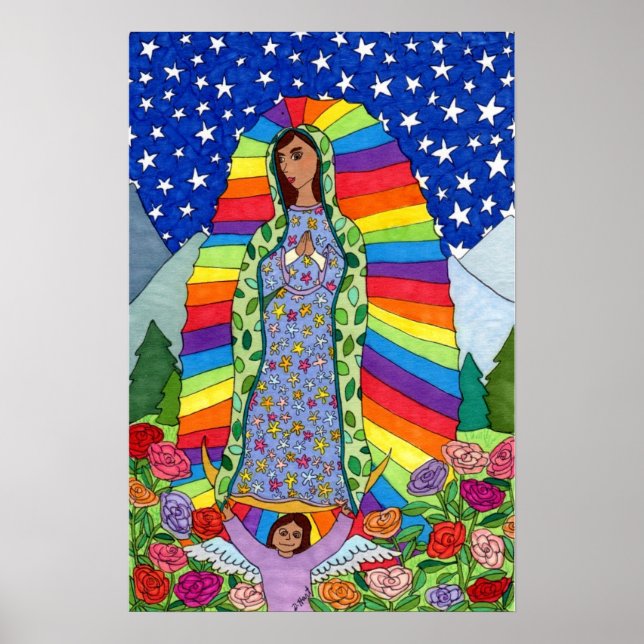 Radiant Virgin of Guadalupe Mexican Folk Art Poster (Front)