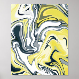 Radiant Waves of Yellow, white and Grey Poster