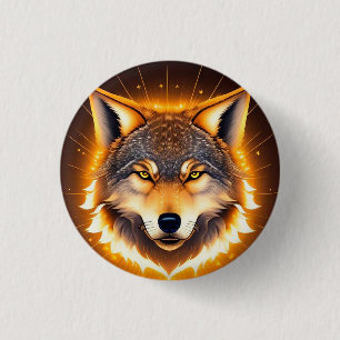 Radiant Wolf Face Illuminated by Golden Light 3 Cm Round Badge