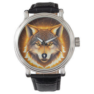 Radiant Wolf Face Illuminated by Golden Light Watch