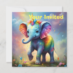 Radiant Wonders: The Rainbow Baby Unicorn Elephant Invitation