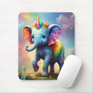 Radiant Wonders: The Rainbow Baby Unicorn Elephant Mouse Pad