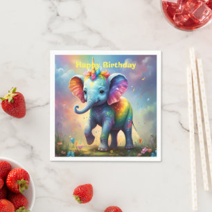 Radiant Wonders: The Rainbow Baby Unicorn Elephant Napkin