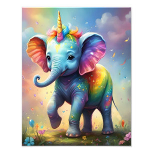 Radiant Wonders: The Rainbow Baby Unicorn Elephant Photo Print