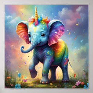 Radiant Wonders: The Rainbow Baby Unicorn Elephant Poster
