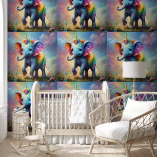 Radiant Wonders: The Rainbow Baby Unicorn Elephant Wallpaper
