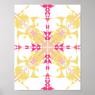 Radiant Yellow and Pink Geometric Kaleidoscope Pri Poster