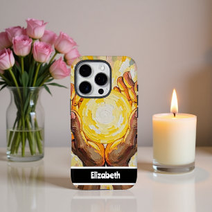 Radiant Yellow Art Design with Hands iPhone 16 Pro Case
