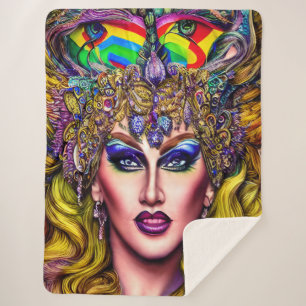 Radiantly Rainbow-Themed Art Piece Drag Queen Sherpa Blanket