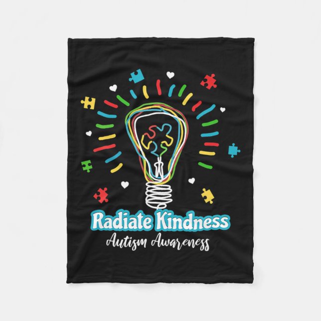 Radiate Kindness Lightbulb Autism Awareness Teache Fleece Blanket (Front)
