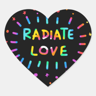 Radiate Love Colourful Rainbow Painting on Black Heart Sticker