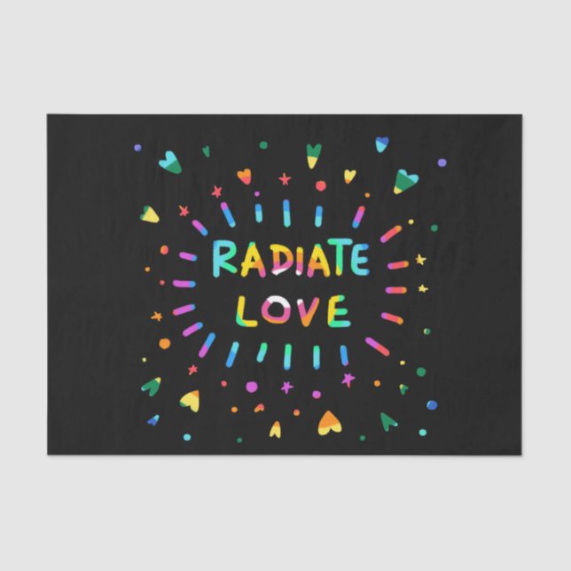 Radiate Love Colourful Rainbow Painting on Black Tissue Paper (Front)