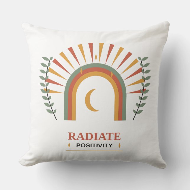 Radiate Positivity Boho Celestial Sun Moon Botanic Cushion (Front)
