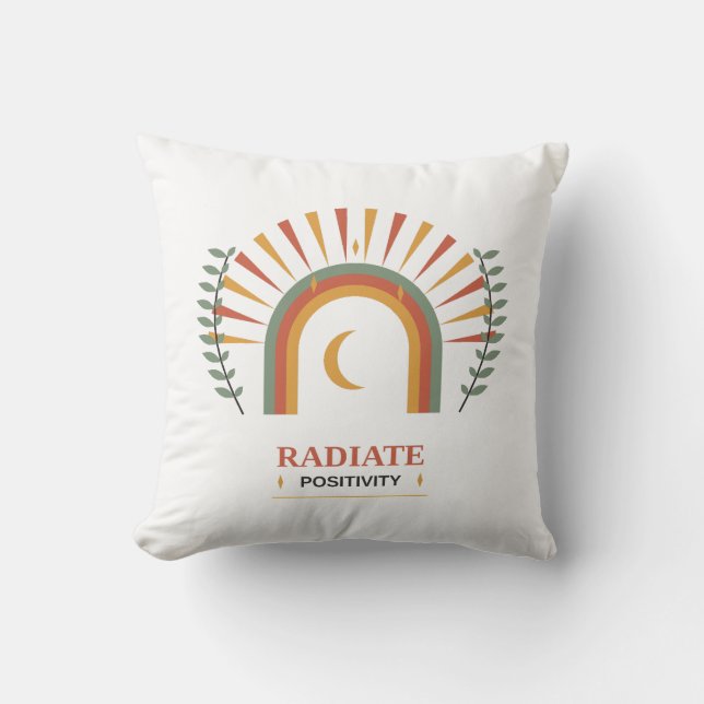 Radiate Positivity Boho Celestial Sun Moon Botanic Cushion (Front)
