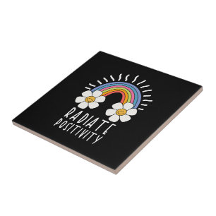 Radiate Positivity   Colorful Rainbow and Flowers Ceramic Tile