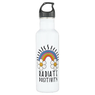 Radiate Positivity   Colourful Rainbow and Flowers 710 Ml Water Bottle
