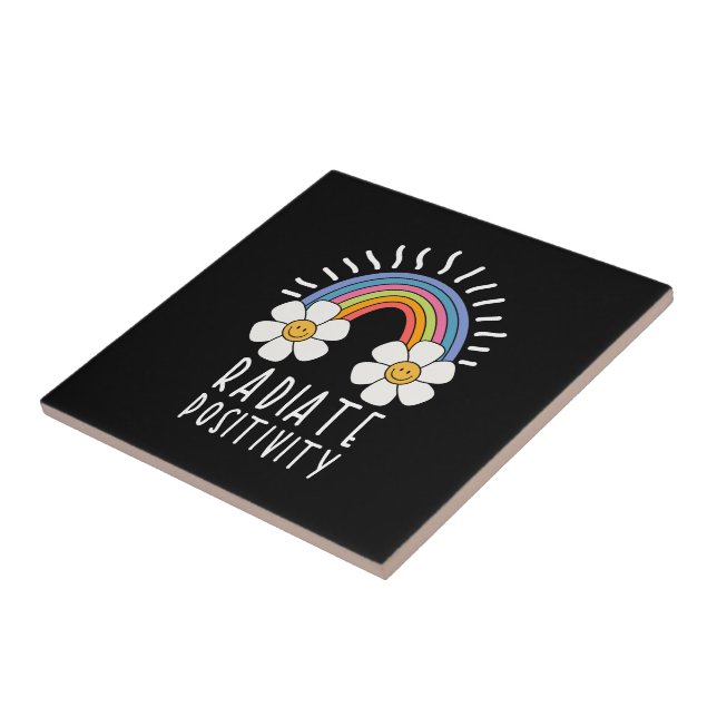 Radiate Positivity | Colourful Rainbow and Flowers Ceramic Tile (Side)