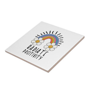 Radiate Positivity Colourful Rainbow and Flowers Ceramic Tile