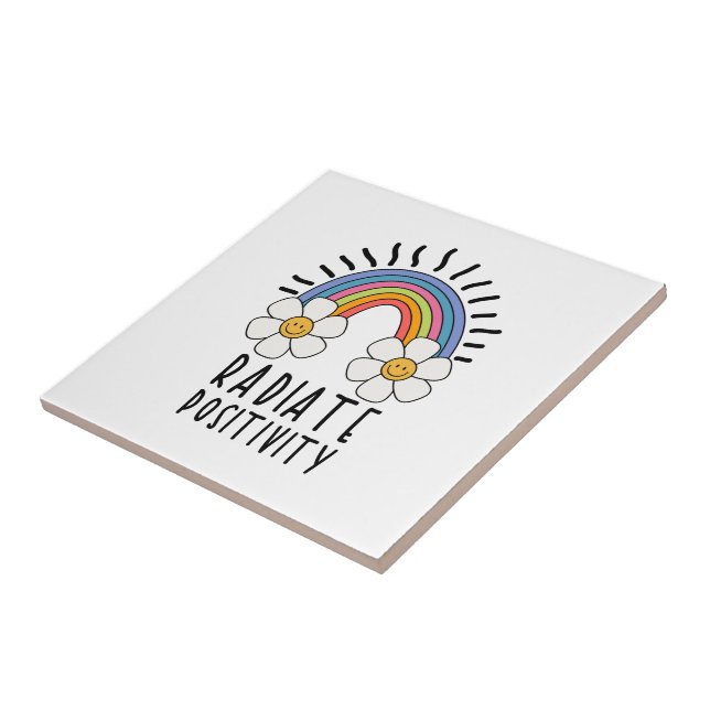 Radiate Positivity | Colourful Rainbow and Flowers Ceramic Tile (Side)