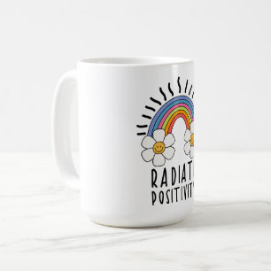 Radiate Positivity   Colourful Rainbow and Flowers Coffee Mug