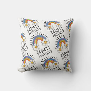 Radiate Positivity   Colourful Rainbow and Flowers Cushion