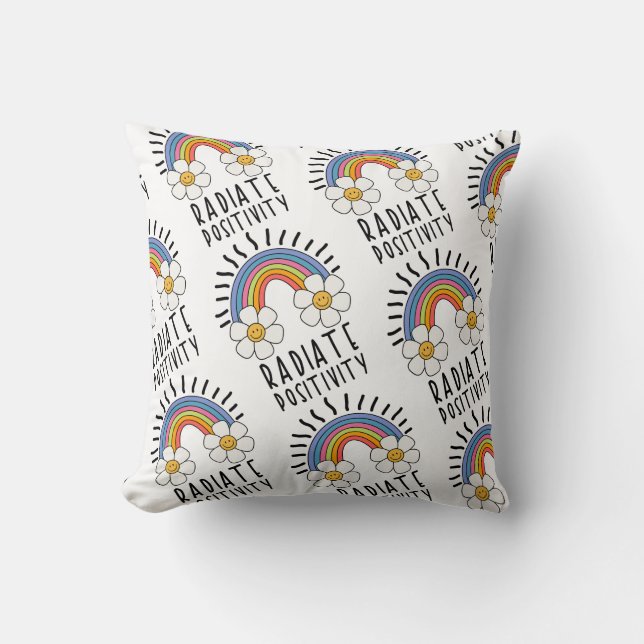 Radiate Positivity | Colourful Rainbow and Flowers Cushion (Front)