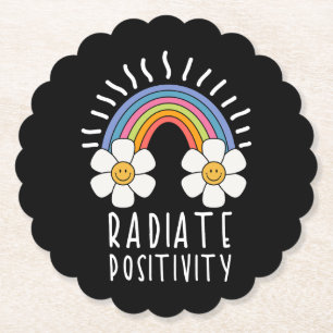 Radiate Positivity   Colourful Rainbow and Flowers Paper Coaster
