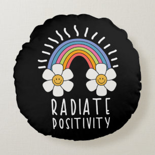 Radiate Positivity   Colourful Rainbow and Flowers Round Cushion