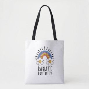 Radiate Positivity   Colourful Rainbow and Flowers Tote Bag