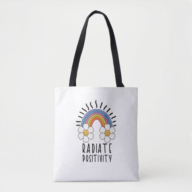 Radiate Positivity | Colourful Rainbow and Flowers Tote Bag (Front)