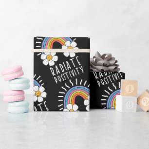 Radiate Positivity Colourful Rainbow and Flowers Wrapping Paper