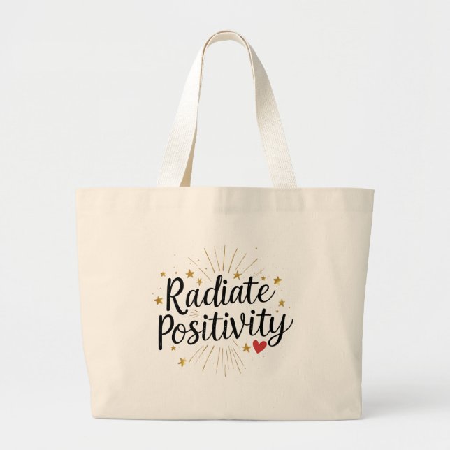Radiate Positivity – Motivational Starry Quote Large Tote Bag (Front)