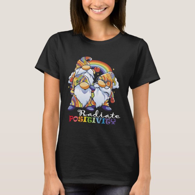 Radiate Positivity rainbow gnomes clouds T-Shirt (Front)