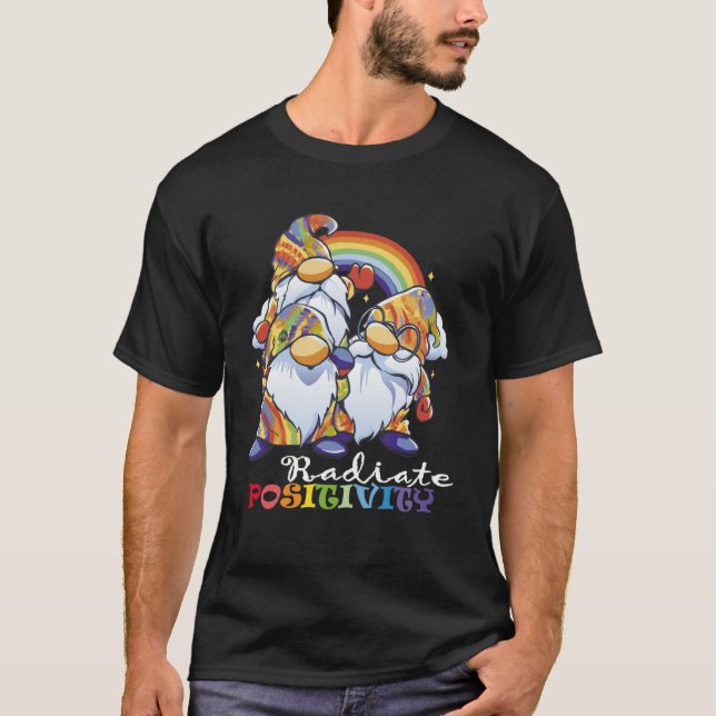 Radiate Positivity rainbow gnomes clouds T-Shirt (Front)