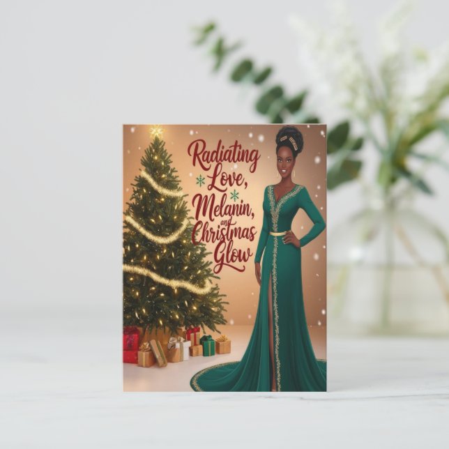 Radiating Love Melanin and Christmas Glow Postcard (Standing Front)