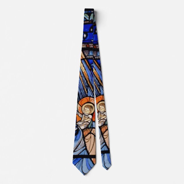 Radiating Nativity Stained Glass Blue Tie (Front)