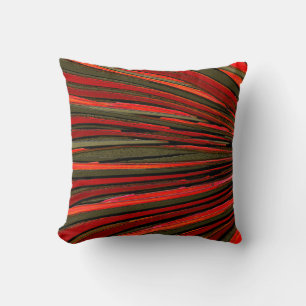 Radiating Rustic Stripes in Tango Red and Olive Cushion